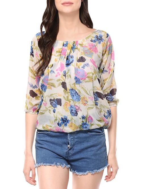 multi colored poly georgette blouson top - 14100595 - Very Small Image - 1