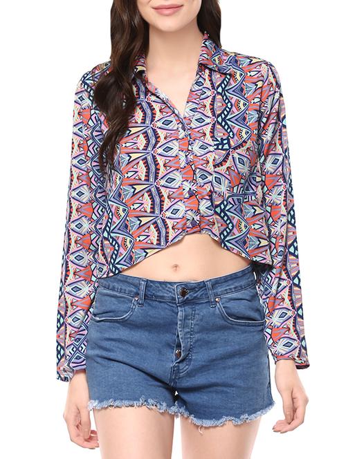 blue printed crepe top - 14100604 - Very Small Image - 1
