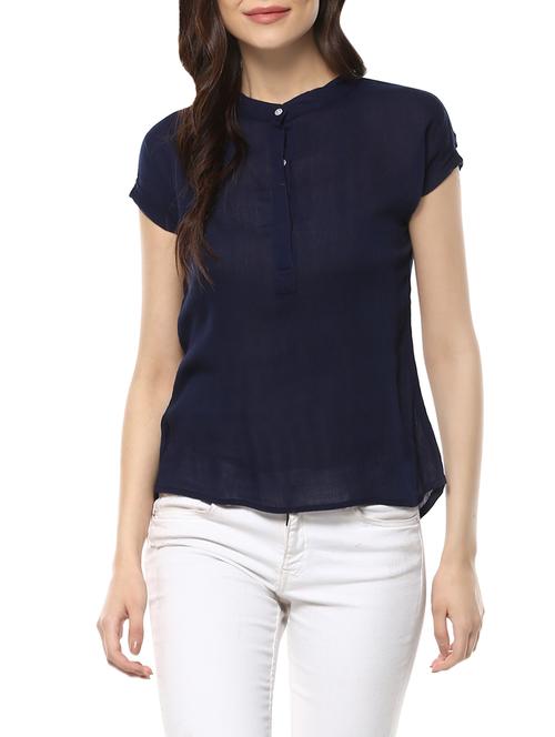 navy blue rayon regular top - 14100797 - Very Small Image - 1
