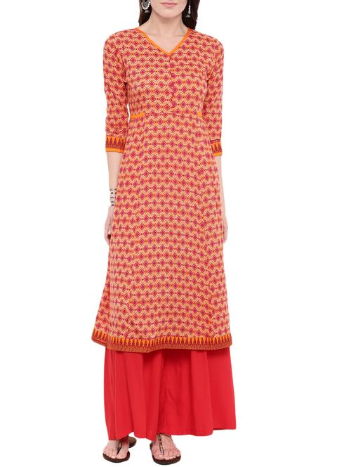 orange rayon flared kurta - 14101365 - Very Small Image - 1