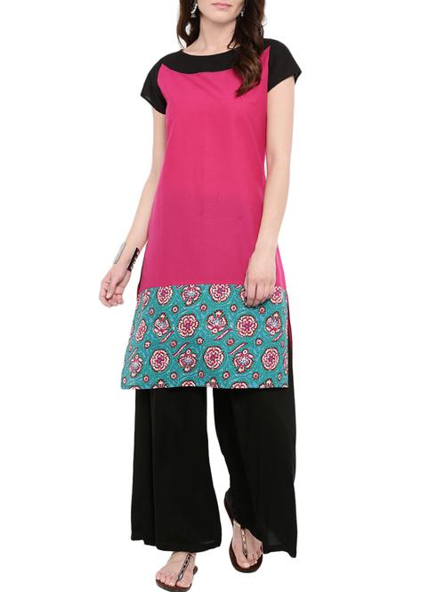 pink cotton straight kurta - 14101373 - Very Small Image - 1