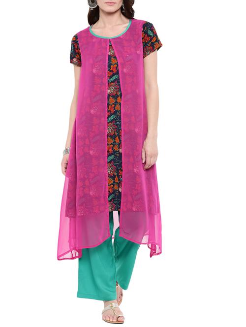 pink cotton layered kurta - 14101387 - Very Small Image - 1