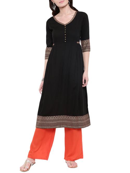 black rayon flared kurta - 14101390 - Very Small Image - 1
