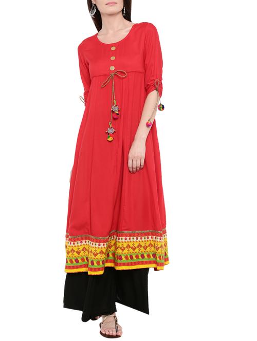red rayon flared kurta - 14101393 - Very Small Image - 1