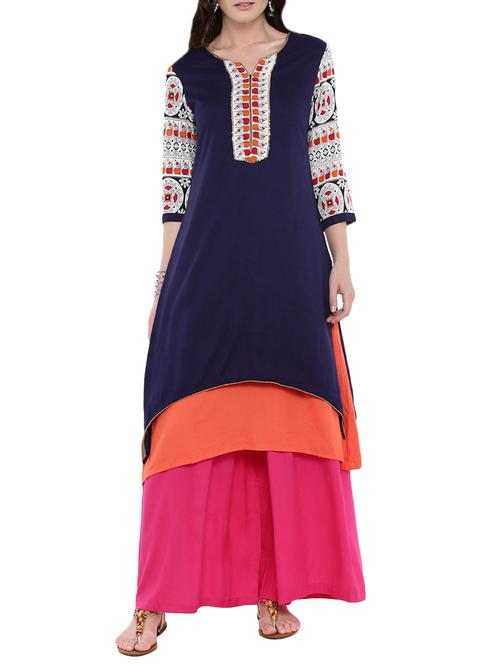 blue rayon high low kurta - 14101397 - Very Small Image - 1
