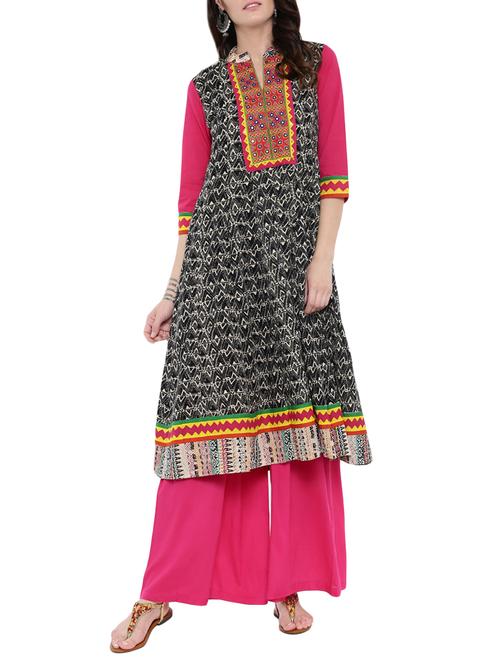 black cotton flared kurta - 14101399 - Very Small Image - 1
