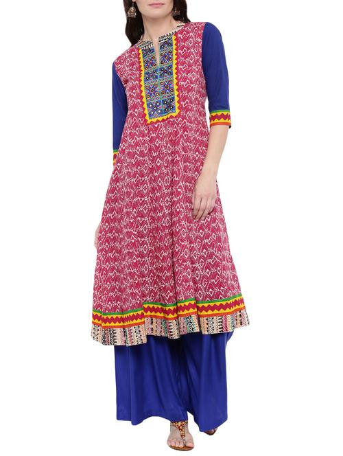 pink cotton flared kurta - 14101400 - Very Small Image - 1