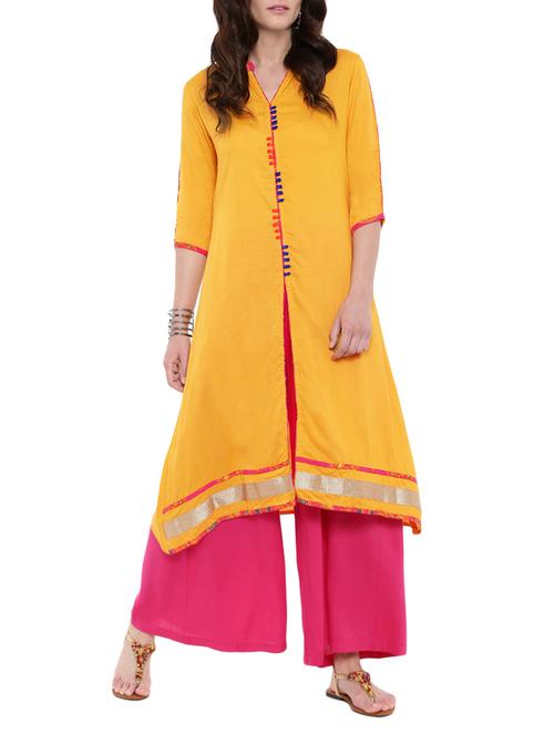 yellow rayon a-line kurta - 14101406 - Very Small Image - 1