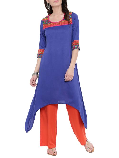 blue rayon asymmetric kurta - 14101407 - Very Small Image - 1
