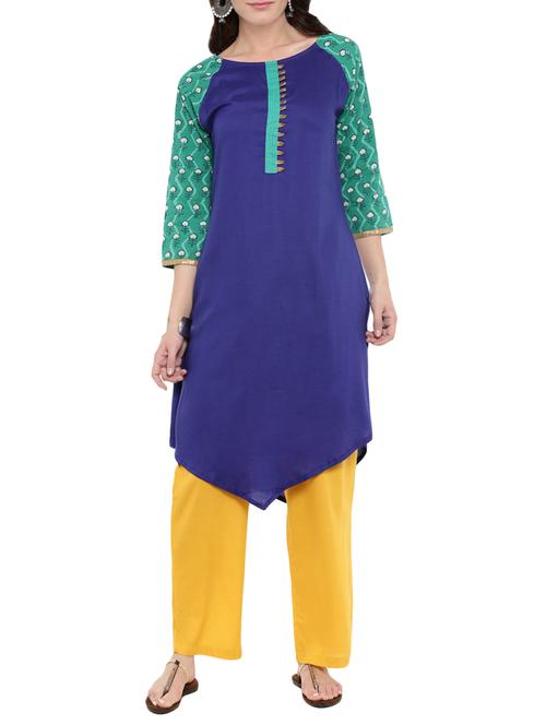 blue rayon asymmetric kurta - 14101414 - Very Small Image - 1