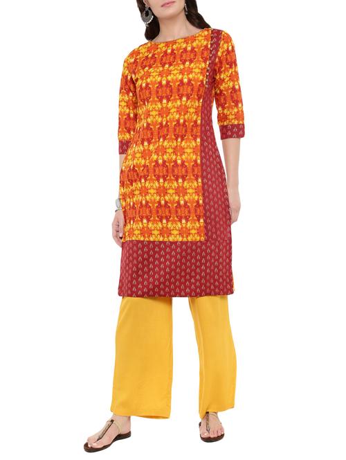 orange cotton straight kurta - 14101415 - Very Small Image - 1