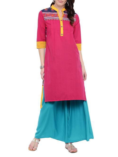 pink cotton straight kurta - 14101425 - Very Small Image - 1
