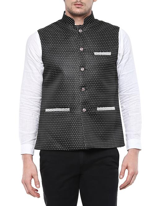 black cotton nehru jacket - 14102883 - Very Small Image - 1