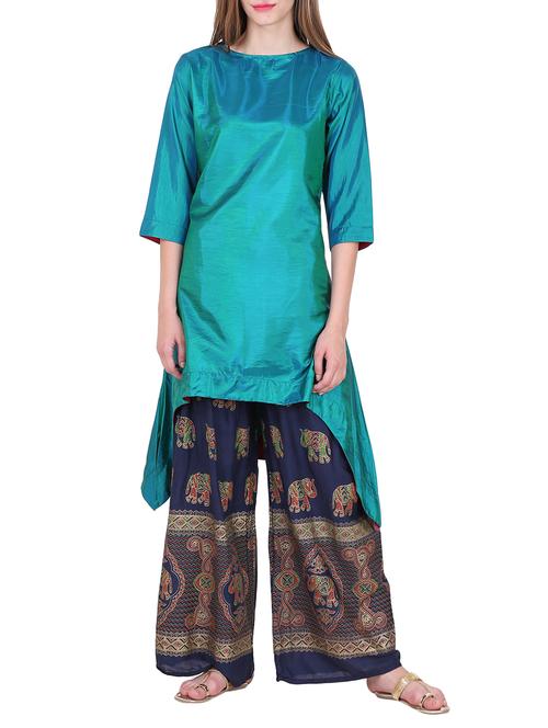 cerulean blue asymmetric kurta - 14103772 - Very Small Image - 1