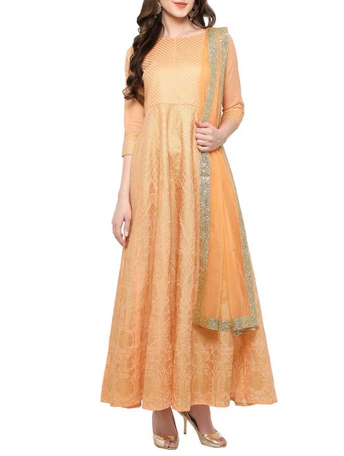 orange chanderi kurta dupatta set - 14103787 - Very Small Image - 1