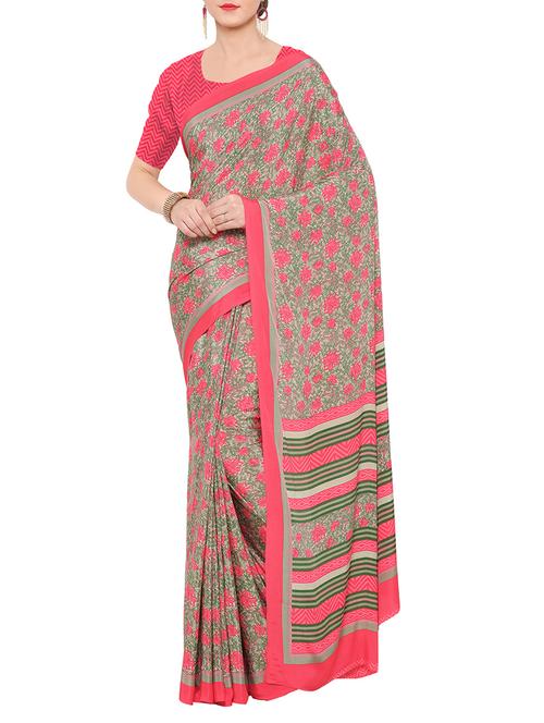 multicolored printed crepe saree with blouse - 14104077 - Very Small Image - 1