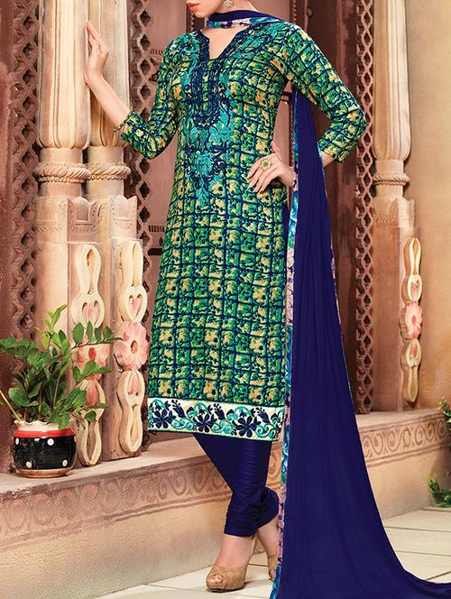 multi colored cotton blend unstitched suit - 14104107 - Very Small Image - 1