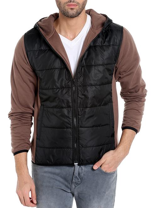 brown color block quilted quilted jacket - 14104173 - Very Small Image - 1