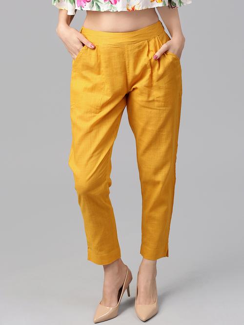 yellow cotton flat front trouser - 14104599 - Very Small Image - 1