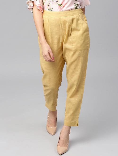 beige cotton flat front trouser - 14104614 - Very Small Image - 1