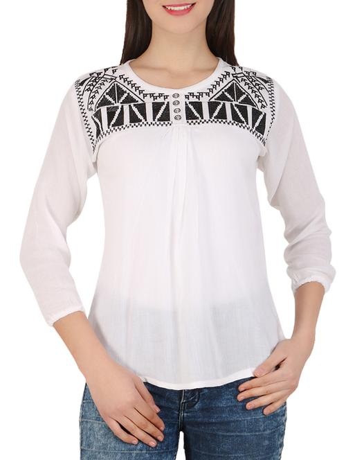 white embroidered crepe regular top - 14104622 - Very Small Image - 1
