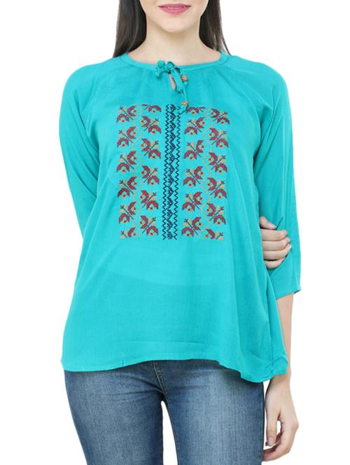 light blue embroidered crepe regular top - 14104641 - Very Small Image - 1