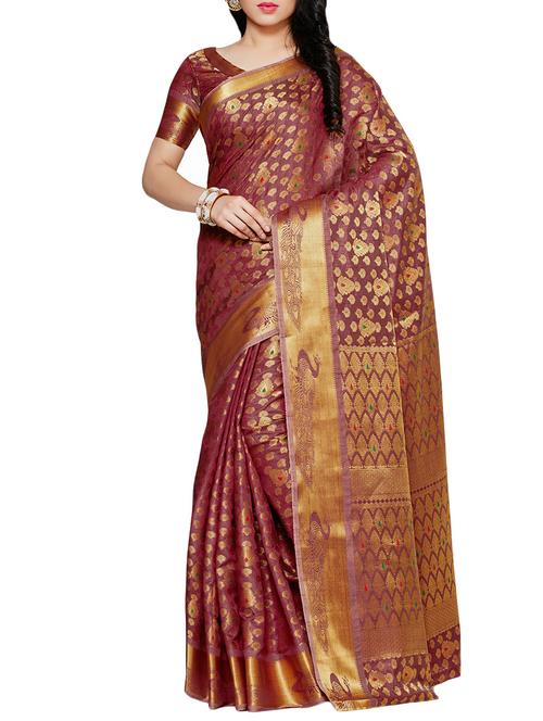 brown art silk kanjivaram saree with blouse - 14105287 - Very Small Image - 1