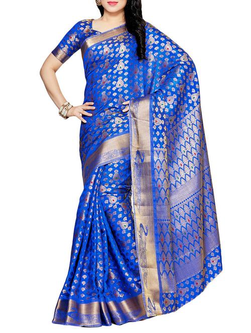 blue silk kanjivaram saree - 14105288 - Very Small Image - 1