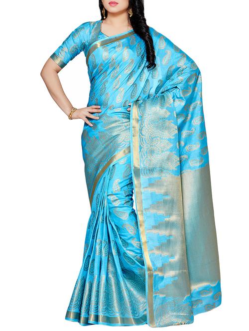 turquoise art silk kanjivaram saree - 14105289 - Very Small Image - 1