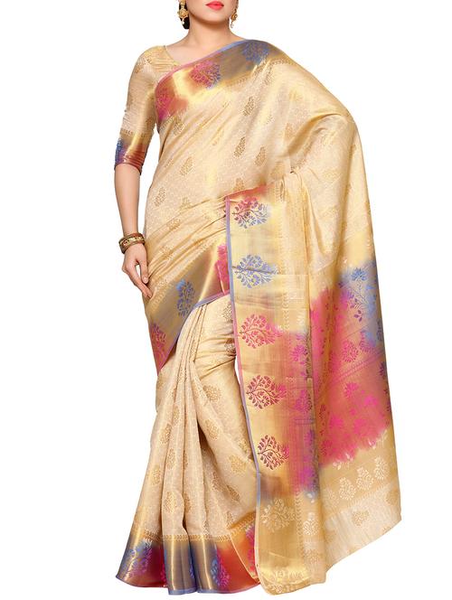 beige silk kanjivaram saree - 14105299 - Very Small Image - 1
