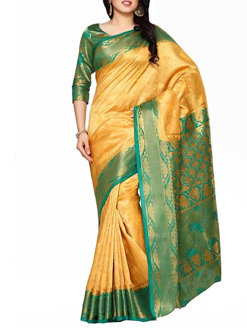 yellow silk kanjivaram saree - 14105306 - Very Small Image - 1