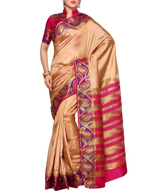 beige tussar silk woven saree - 14105349 - Very Small Image - 1