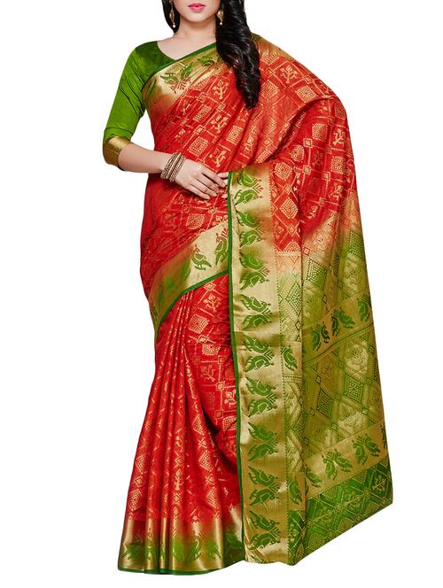 red tussar silk woven saree - 14105353 - Very Small Image - 1