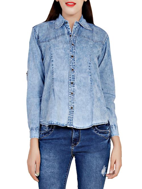 curved hem denim shirt - 14105401 - Very Small Image - 1