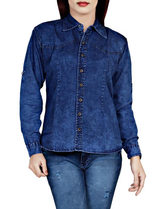dark blue denim regular shirt - 14105402 - Very Small Image - 1
