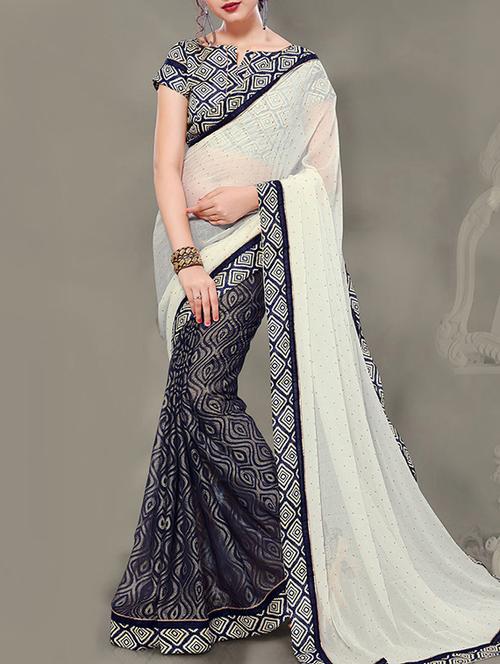 white chiffon half and half saree with blouse - 14105933 - Very Small Image - 1