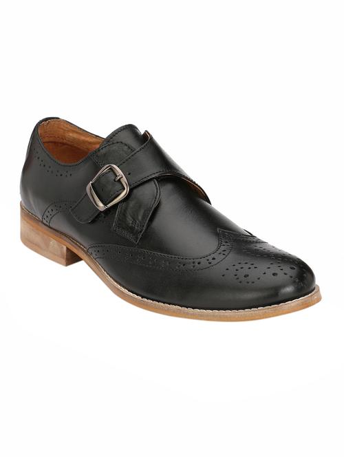 black leather slip on monk strap - 14106099 - Very Small Image - 1