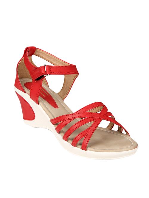 xe looks women's red synthetic leather comfortable wedges sandals - 14107771 - Very Small Image - 1