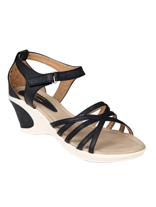 xe looks women's black synthetic leather comfortable wedges sandals - 14107772 - Very Small Image - 1