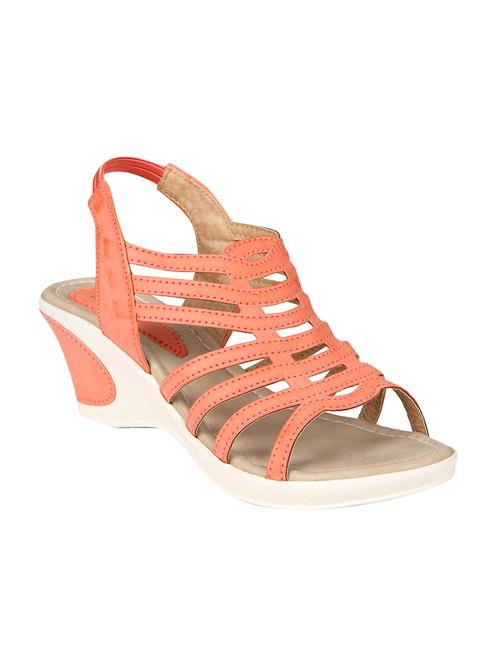 xe looks women's peach synthetic leather comfortable wedges sandals - 14107773 - Very Small Image - 1
