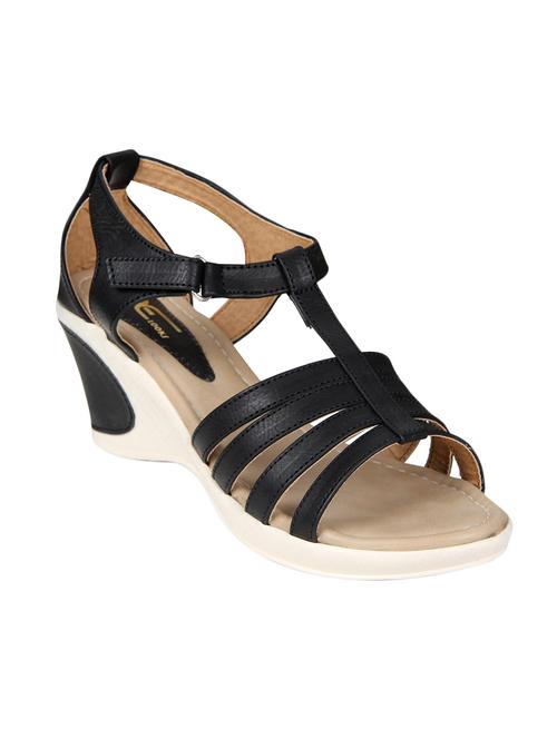 xe looks women's black synthetic leather comfortable wedges sandals - 14107780 - Very Small Image - 1