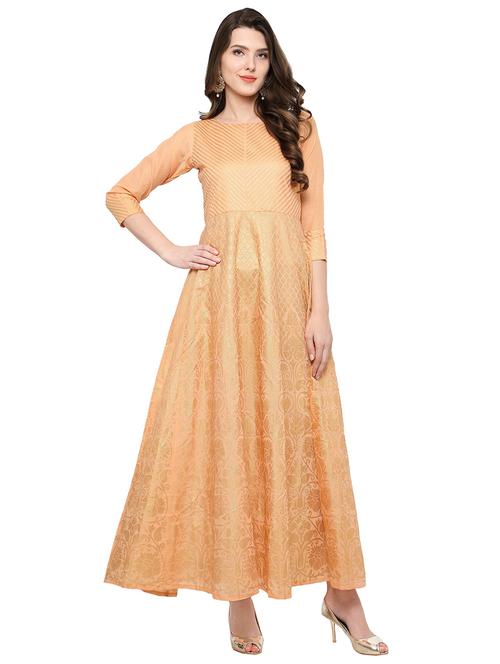 peach chanderi flared kurta - 14107789 - Very Small Image - 1