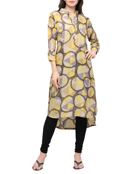 yellow rayon high low kurta - 14108329 - Very Small Image - 1