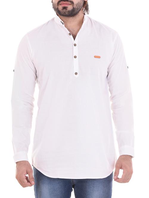 white cotton short kurta - 14110236 - Very Small Image - 1