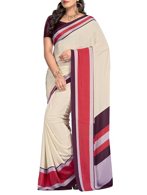 beige crepe printed saree with blouse - 14111257 - Very Small Image - 1