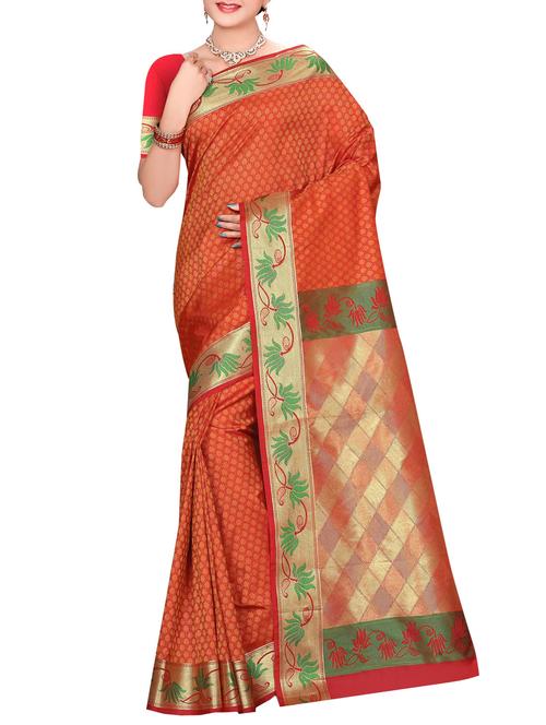 orange art silk woven saree with blouse - 14112525 - Very Small Image - 1