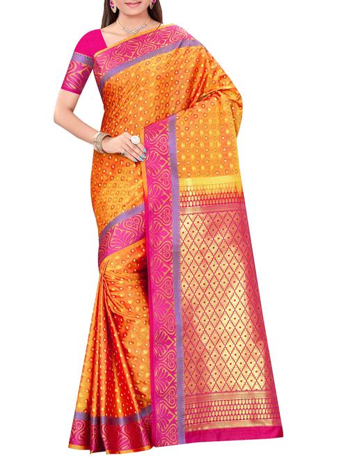 orange art silk woven saree with blouse - 14112527 - Very Small Image - 1