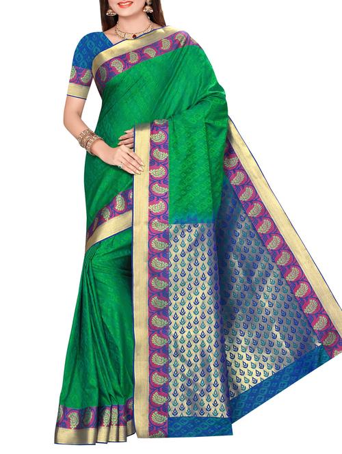 green art silk woven saree with blouse - 14112529 - Very Small Image - 1