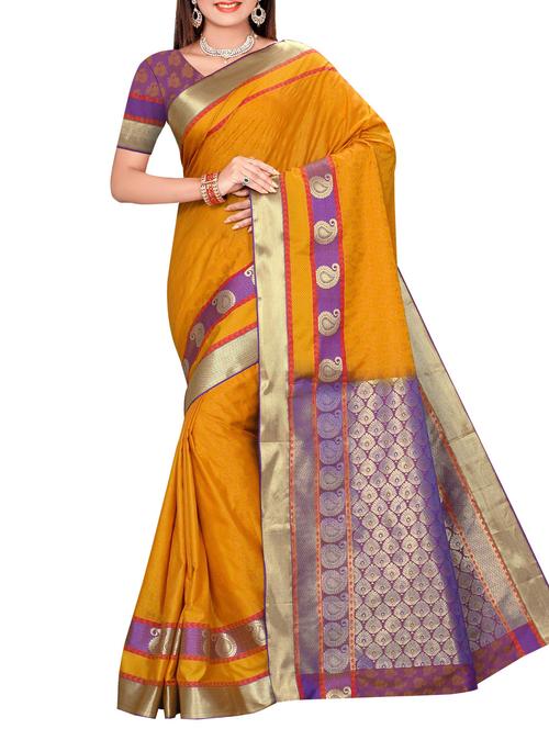 yellow art silk kanjivaram saree with blouse - 14112534 - Very Small Image - 1