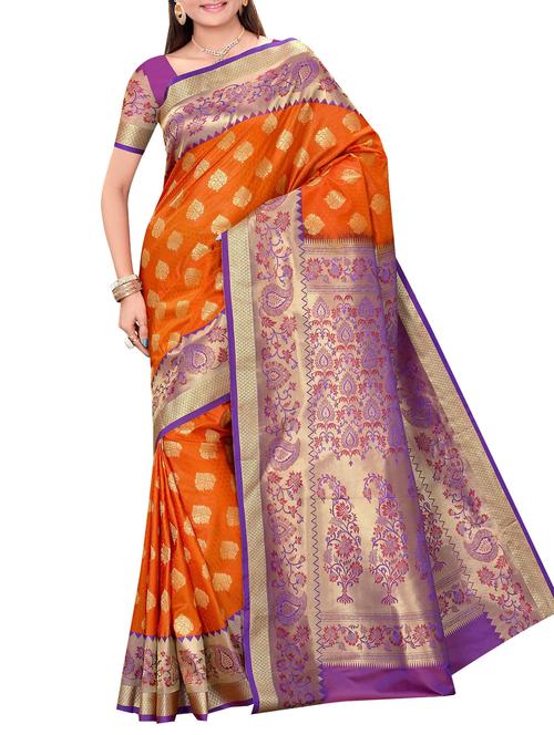 orange art silk kanjivaram saree with blouse - 14112537 - Very Small Image - 1